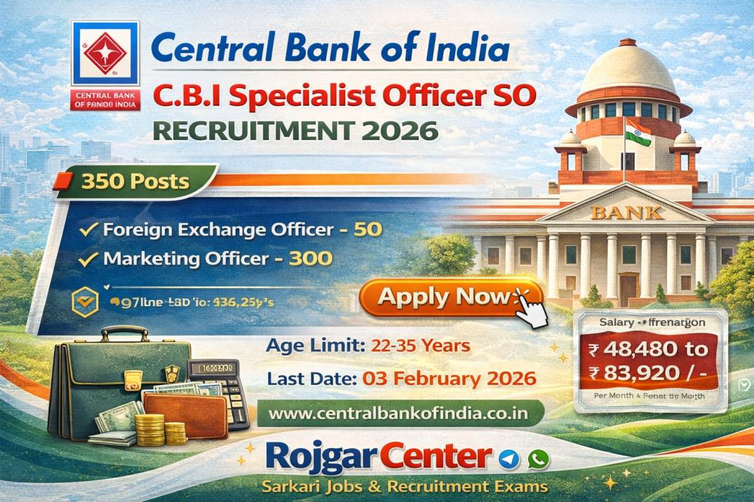 Central Bank of India CBI Specialist Officer SO Vacancy 2026 {350 Post} Apply Online
